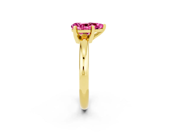 Yellow gold Pear Cut Pink Sapphire Solitaire Engagement Ring with Round Band and Four-Prong Setting