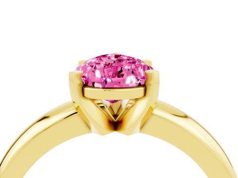 Yellow gold Pear Cut Pink Sapphire Solitaire Engagement Ring with Round Band and Four-Prong Setting_28