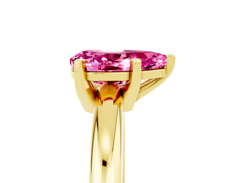 Yellow gold Pear Cut Pink Sapphire Solitaire Engagement Ring with Round Band and Four-Prong Setting_29