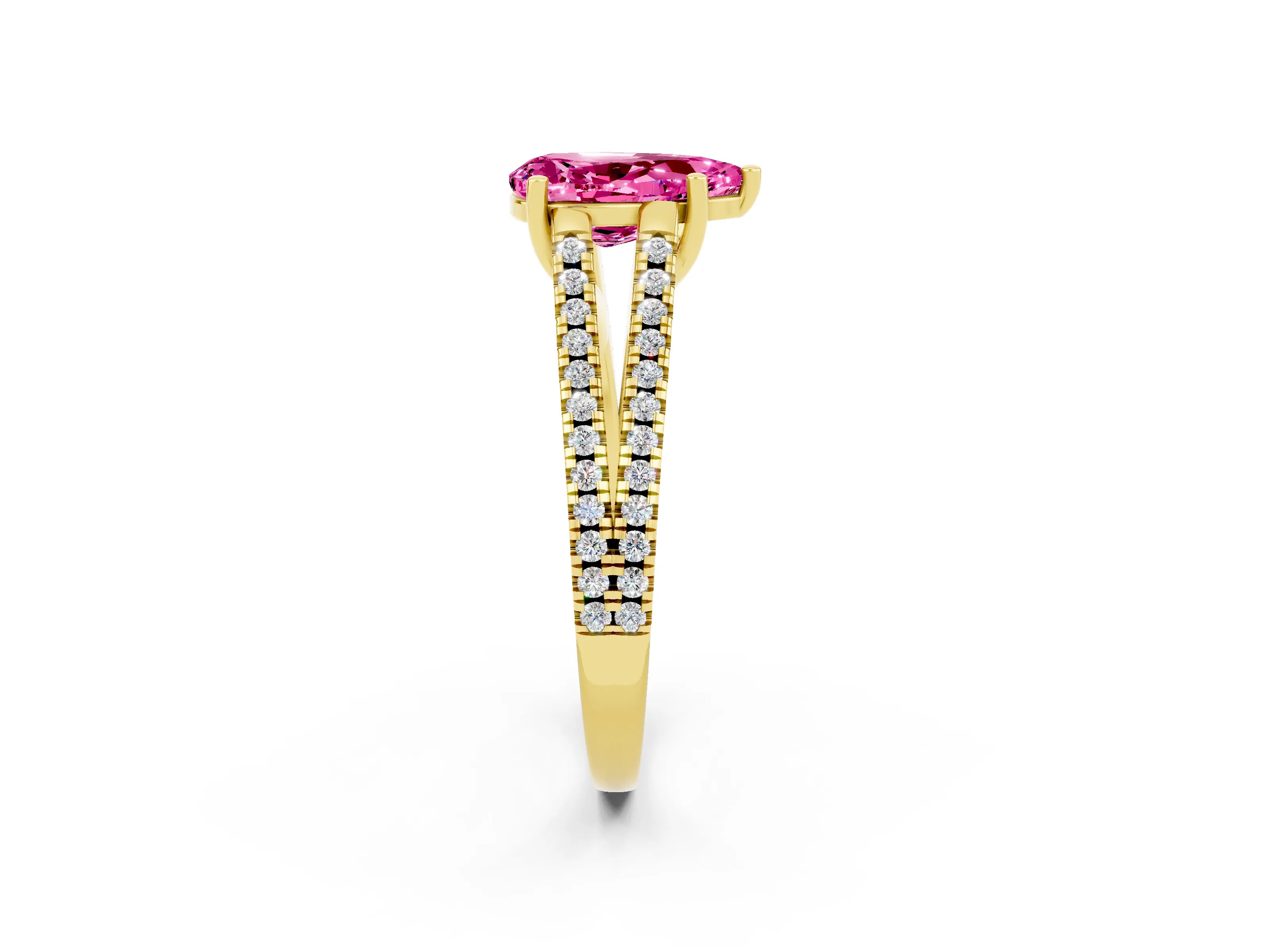 Yellow gold Pear Cut Pink Sapphire Solitaire Engagement Ring with Split Shank Pavé Band_14