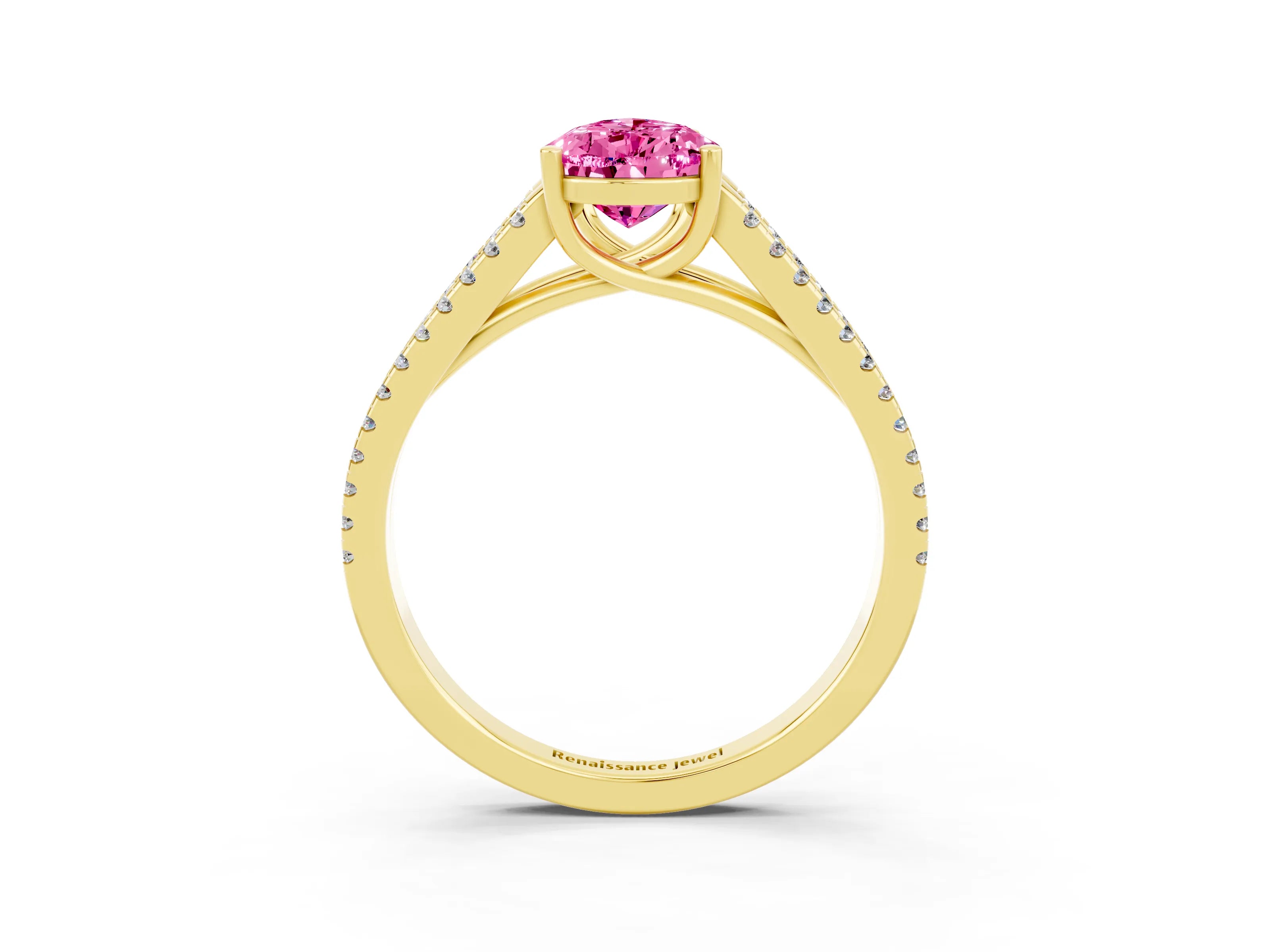 Yellow gold Pear Cut Pink Sapphire Solitaire Engagement Ring with Split Shank Pavé Band_15