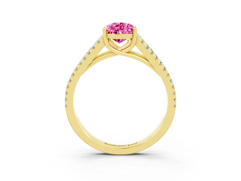 Yellow gold Pear Cut Pink Sapphire Solitaire Engagement Ring with Split Shank Pavé Band_15