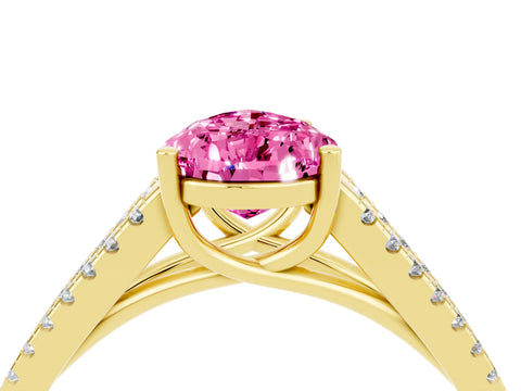 Yellow gold Pear Cut Pink Sapphire Solitaire Engagement Ring with Split Shank Pavé Band_16