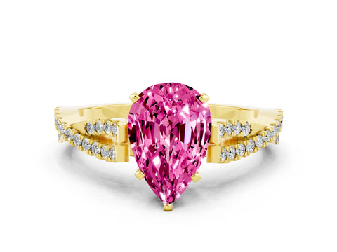 Yellow gold Pear Cut Pink Sapphire Solitaire Engagement Ring with Twisted Pavé Band and Four-Prong Setting_12