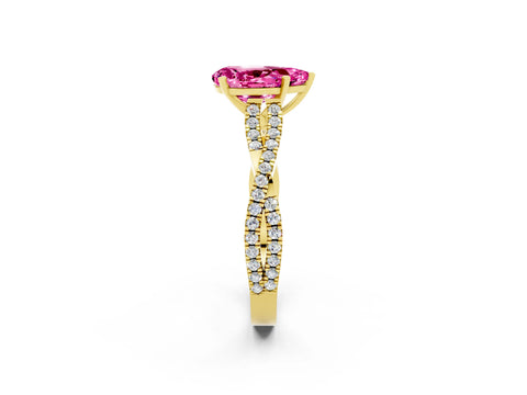 Yellow gold Pear Cut Pink Sapphire Solitaire Engagement Ring with Twisted Pavé Band and Four-Prong Setting_14