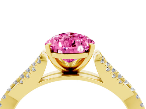 Yellow gold Pear Cut Pink Sapphire Solitaire Engagement Ring with Twisted Pavé Band and Four-Prong Setting_16