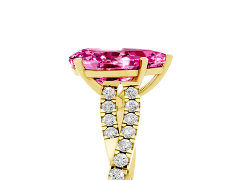 Yellow gold Pear Cut Pink Sapphire Solitaire Engagement Ring with Twisted Pavé Band and Four-Prong Setting_17