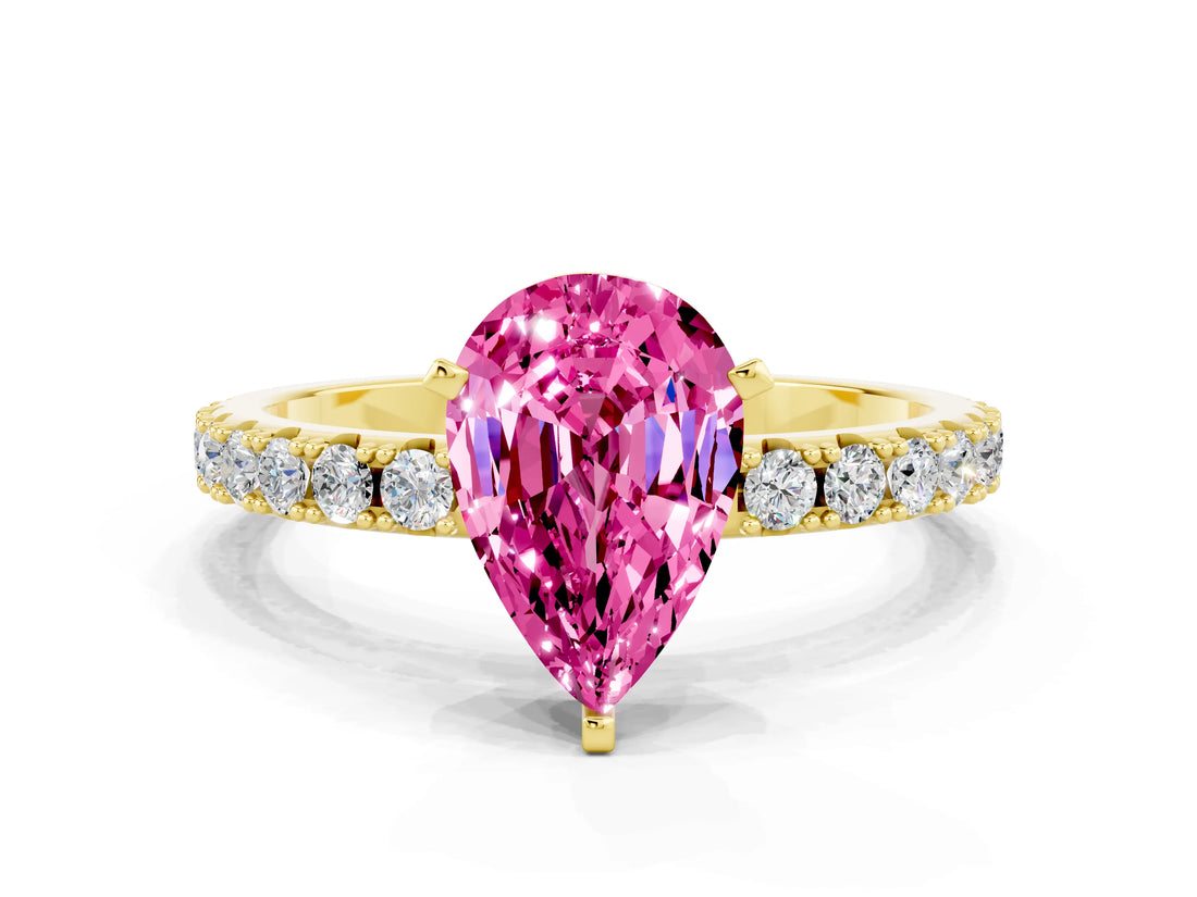 Yellow gold Pear Cut Pink Sapphire Solitaire Pavé Band with Four-Prong Setting_24