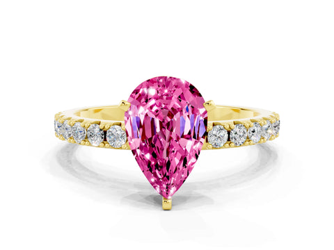 Yellow gold Pear Cut Pink Sapphire Solitaire Pavé Band with Four-Prong Setting_24