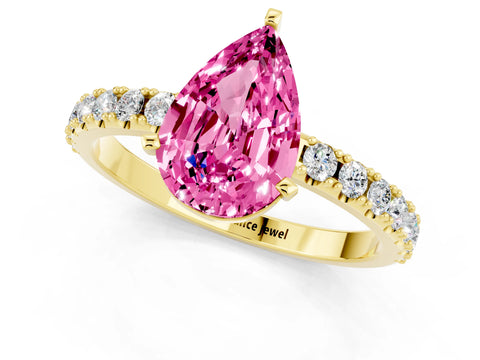 Yellow gold Pear Cut Pink Sapphire Solitaire Pavé Band with Four-Prong Setting_25