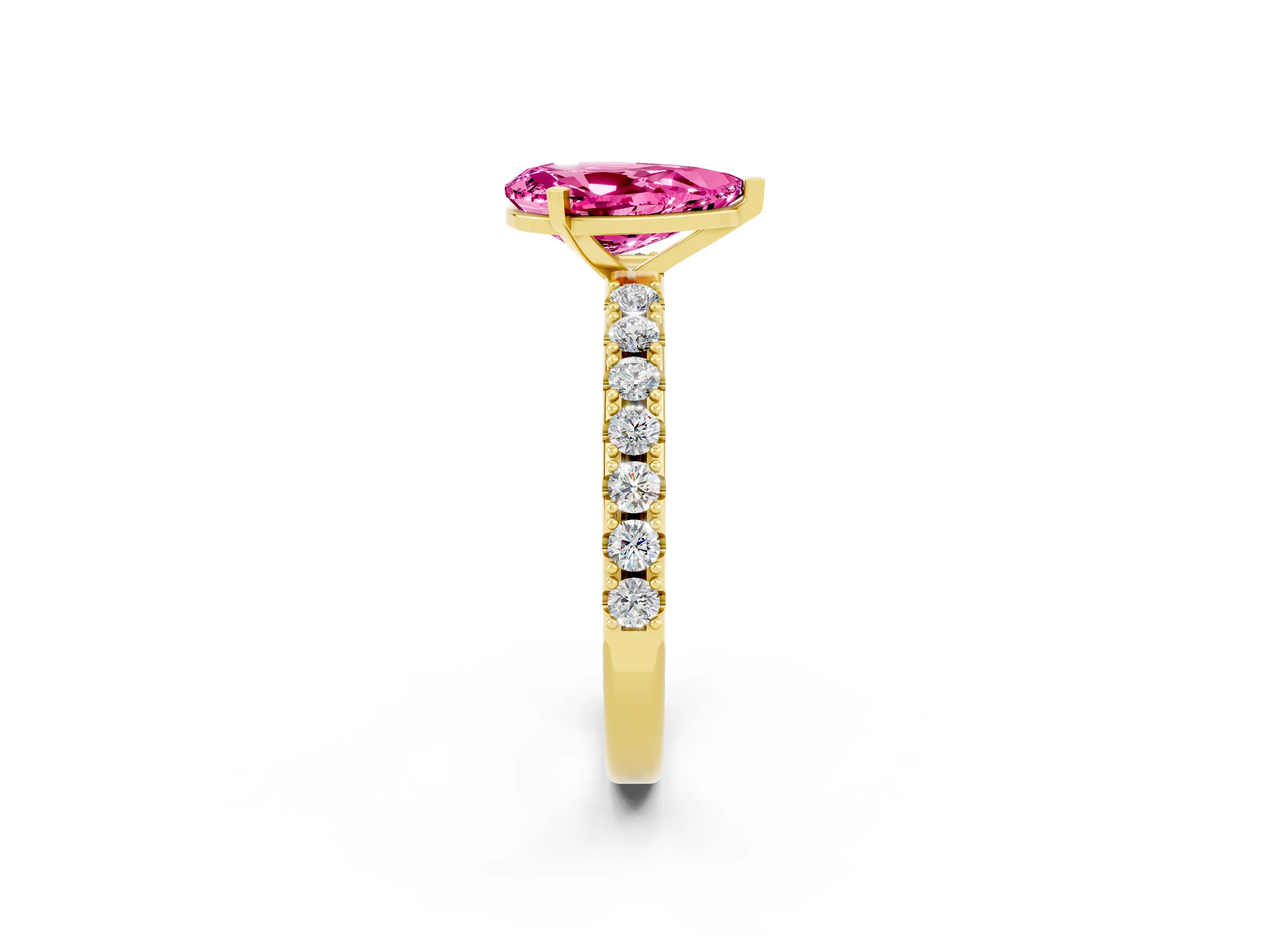 Yellow gold Pear Cut Pink Sapphire Solitaire Pavé Band with Four-Prong Setting_26