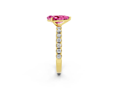 Yellow gold Pear Cut Pink Sapphire Solitaire Pavé Band with Four-Prong Setting_26