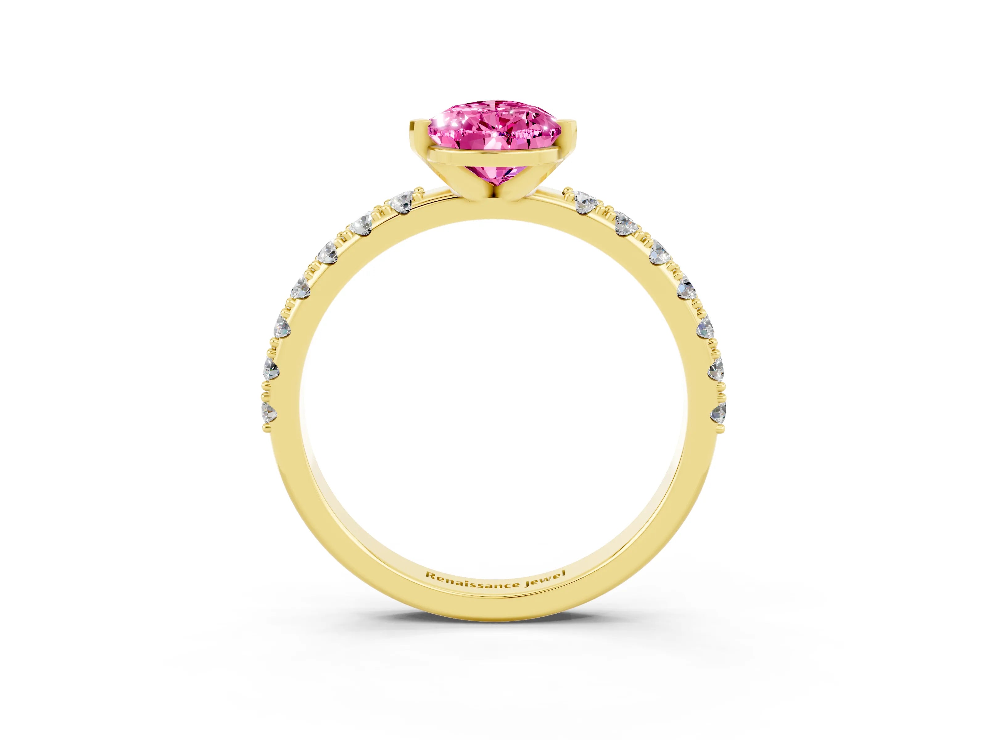 Yellow gold Pear Cut Pink Sapphire Solitaire Pavé Band with Four-Prong Setting_27