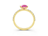 Yellow gold Pear Cut Pink Sapphire Solitaire Pavé Band with Four-Prong Setting_27
