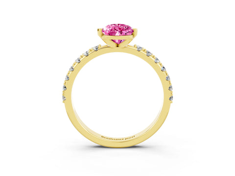 Yellow gold Pear Cut Pink Sapphire Solitaire Pavé Band with Four-Prong Setting_27