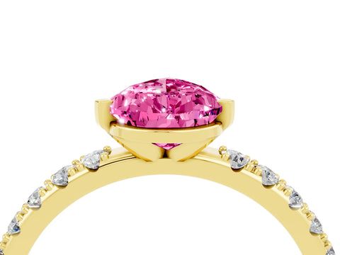 Yellow gold Pear Cut Pink Sapphire Solitaire Pavé Band with Four-Prong Setting_28