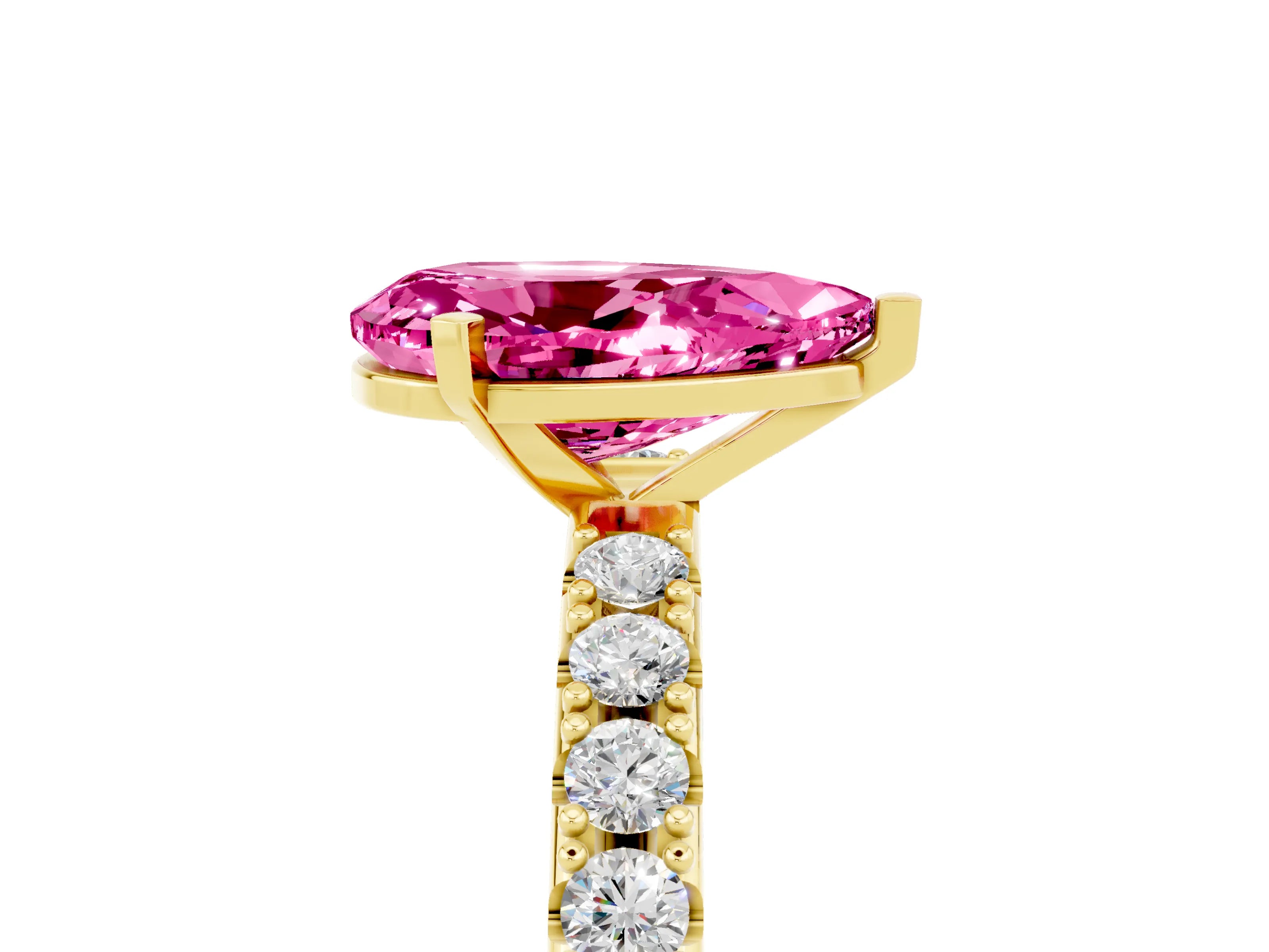 Yellow gold Pear Cut Pink Sapphire Solitaire Pavé Band with Four-Prong Setting_29