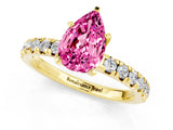 Yellow gold Pear Cut Pink Sapphire Solitaire Pavé Engagement Ring with Round Band and Prong Setting_13