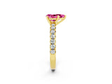 Yellow gold Pear Cut Pink Sapphire Solitaire Pavé Engagement Ring with Round Band and Prong Setting_14
