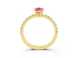 Yellow gold Pear Cut Pink Sapphire Solitaire Pavé Engagement Ring with Round Band and Prong Setting_15