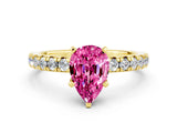 Yellow gold Pear Cut Pink Sapphire Solitaire Pavé Engagement Ring with Round Band and Prong Setting_66