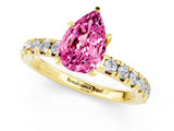 Yellow gold Pear Cut Pink Sapphire Solitaire Pavé Engagement Ring with Round Band and Prong Setting_67