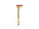 Yellow gold Pear Cut Pink Sapphire Solitaire Pavé Engagement Ring with Round Band and Prong Setting_68