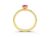 Yellow gold Pear Cut Pink Sapphire Solitaire Pavé Engagement Ring with Round Band and Prong Setting_69