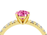 Yellow gold Pear Cut Pink Sapphire Solitaire Pavé Engagement Ring with Round Band and Prong Setting_70