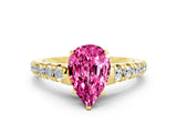 Yellow gold Pear Cut Pink Sapphire Solitaire Ring with Cathedral Setting and Pavé Band_24