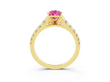 Yellow gold Pear Cut Pink Sapphire Solitaire Ring with Cathedral Setting and Pavé Band_27