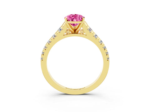 Yellow gold Pear Cut Pink Sapphire Solitaire Ring with Cathedral Setting and Pavé Band_27