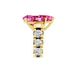 Yellow gold Pear Cut Pink Sapphire Solitaire Ring with Cathedral Setting and Pavé Band_29