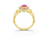 Yellow gold Pear Cut Pink Sapphire Solitaire Ring with Filigree Band and Four-Prong Setting_71
