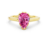 Yellow gold Pear Cut Pink Sapphire Solitaire Ring with Flower Prong Setting and Classic Band_12