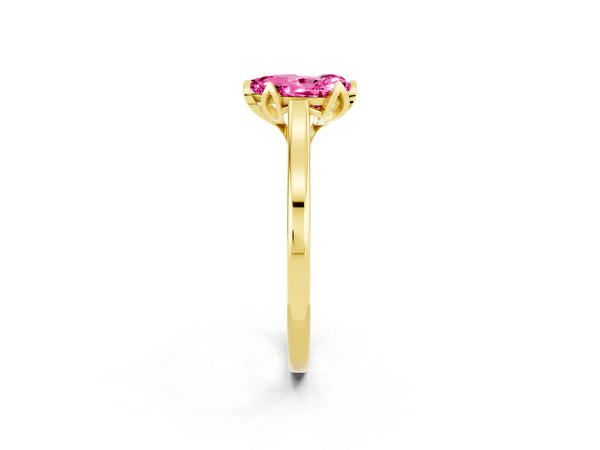 Yellow gold Pear Cut Pink Sapphire Solitaire Ring with Flower Prong Setting and Classic Band