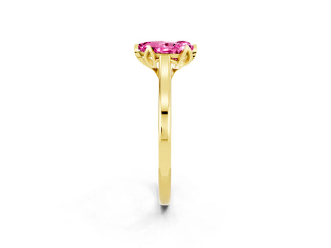 Yellow gold Pear Cut Pink Sapphire Solitaire Ring with Flower Prong Setting and Classic Band_14