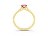 Yellow gold Pear Cut Pink Sapphire Solitaire Ring with Flower Prong Setting and Classic Band_15