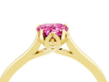 Yellow gold Pear Cut Pink Sapphire Solitaire Ring with Flower Prong Setting and Classic Band_16