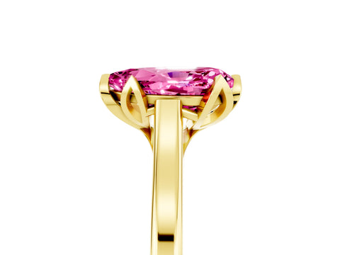 Yellow gold Pear Cut Pink Sapphire Solitaire Ring with Flower Prong Setting and Classic Band_17