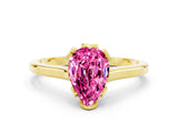 Yellow gold Pear Cut Pink Sapphire Solitaire Ring with Flower Prong Setting and Classic Band_36