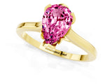 Yellow gold Pear Cut Pink Sapphire Solitaire Ring with Flower Prong Setting and Classic Band_37