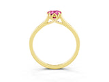 Yellow gold Pear Cut Pink Sapphire Solitaire Ring with Flower Prong Setting and Classic Band_39