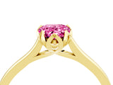 Yellow gold Pear Cut Pink Sapphire Solitaire Ring with Flower Prong Setting and Classic Band_40