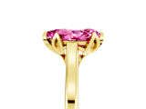 Yellow gold Pear Cut Pink Sapphire Solitaire Ring with Flower Prong Setting and Classic Band_41