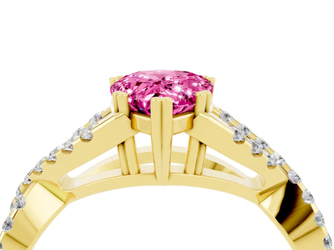 Yellow gold Pear Cut Pink Sapphire Solitaire Ring with Four-Prong Setting and Twisted Pavé Band_16