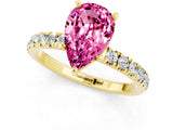 Yellow gold Pear Cut Pink Sapphire Solitaire Ring with Pavé Accents and Four-Prong Setting_25