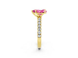 Yellow gold Pear Cut Pink Sapphire Solitaire Ring with Pavé Accents and Four-Prong Setting_26