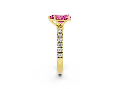 Yellow gold Pear Cut Pink Sapphire Solitaire Ring with Pavé Accents and Four-Prong Setting_26