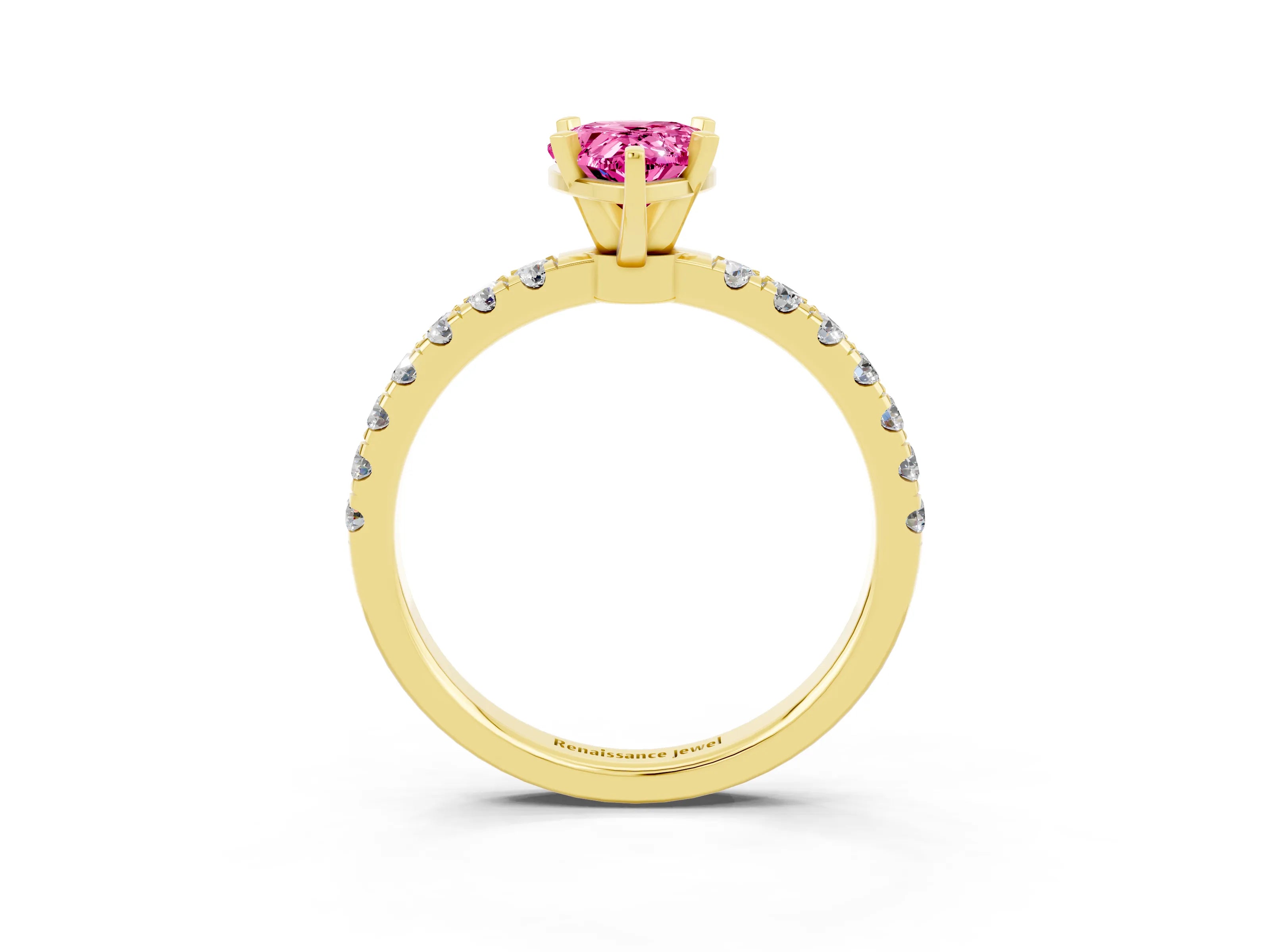 Yellow gold Pear Cut Pink Sapphire Solitaire Ring with Pavé Accents and Four-Prong Setting_27